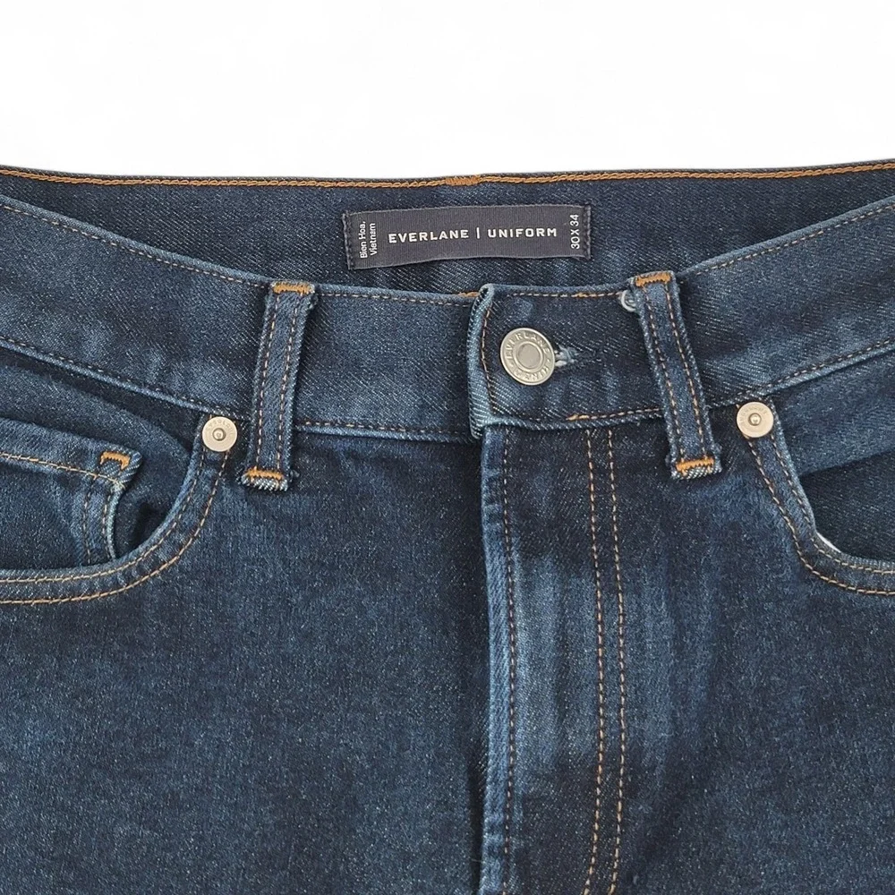 Everlane Mens Uniform Jeans 30x34 Slim‎ Fit Organic Cotton Stretch Dark Wash EUC